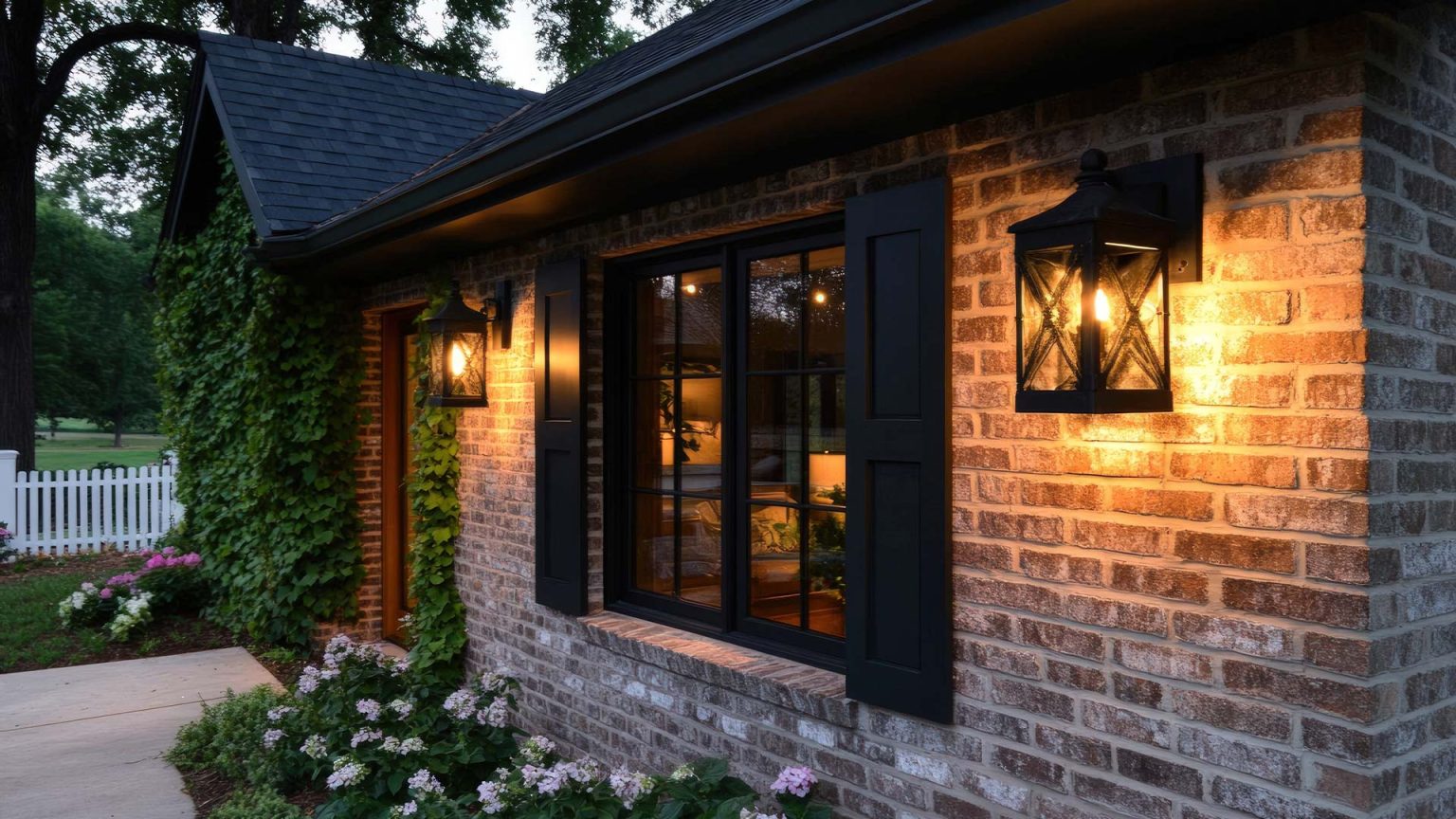 House exterior with lights on