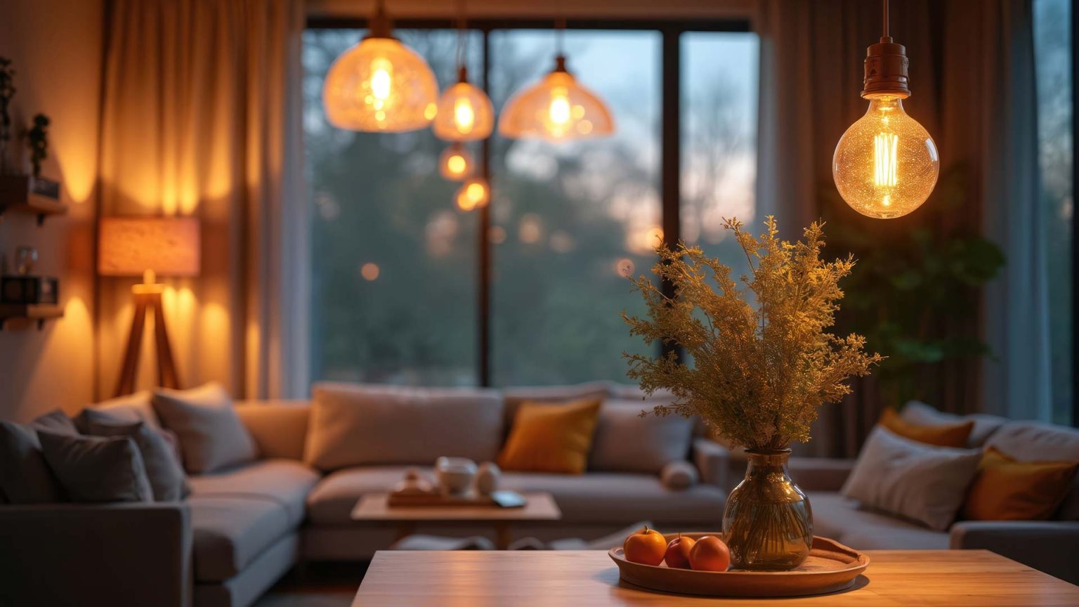 Home living room with lights on